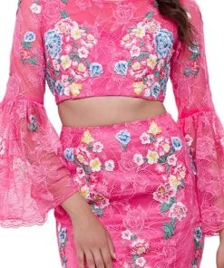 Formal Gowns Nox Anabel - 8288 Two-Piece Embroidered Circular Flounce Sleeve Gown