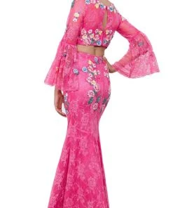 Formal Gowns Nox Anabel - 8288 Two-Piece Embroidered Circular Flounce Sleeve Gown