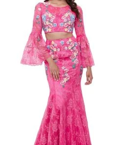 Formal Gowns Nox Anabel - 8288 Two-Piece Embroidered Circular Flounce Sleeve Gown