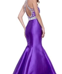 Nox Anabel - 8296 Illusion Halter Beaded Bodice Mermaid Gown