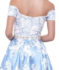 Formal Gowns Nox Anabel - 8301 Lace Off Shoulder Floral A-Line Gown
