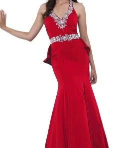 Nox Anabel - 8315 Embellished V-neck Satin Mermaid Dress
