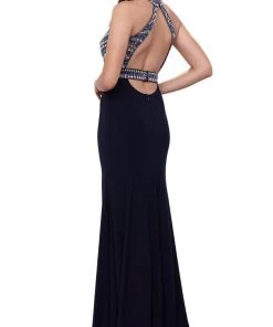 Nox Anabel - 8321 Rhinestone Embellished Halter Illusion Evening Gown