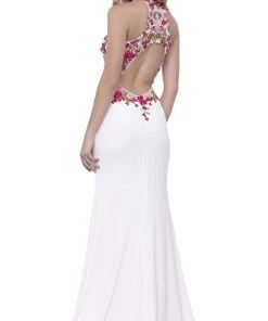 Nox Anabel - 8322 Floral Embroidered Halter Jersey Evening Dress Formal Gowns 8 Nox Anabel - 8322 Floral Embroidered Halter Jersey Evening Dress Formal Gowns