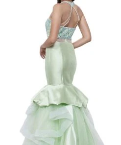 Nox Anabel - 8332 Sleeveless Halter Neck Beaded Long Mermaid Dress Formal Gowns
