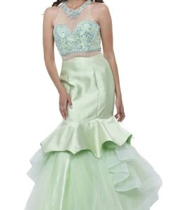 Nox Anabel - 8332 Sleeveless Halter Neck Beaded Long Mermaid Dress Formal Gowns