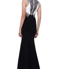 Nox Anabel - 8364 Contrast Jewel Illusion Paneled Evening Gown 8 Nox Anabel - 8364 Contrast Jewel Illusion Paneled Evening Gown