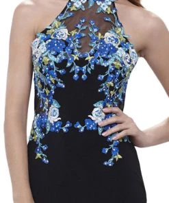 Formal Gowns Nox Anabel - 8375 Sleeveless Laced Halter Jersey Evening Dress