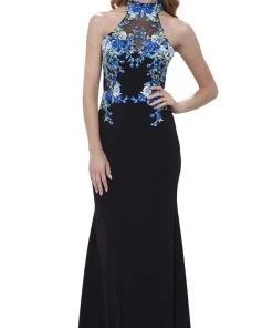 Formal Gowns Nox Anabel - 8375 Sleeveless Laced Halter Jersey Evening Dress
