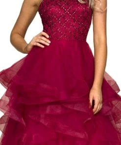 Nox Anabel - A065 Lattice Beaded High Halter Tulle Ballgown Formal Gowns