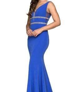 Formal Gowns Nox Anabel - A076 Sleeveless Jewel-Banded V-Neck Mermaid Gown