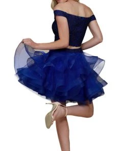 Nox Anabel - A613 Off Shoulder Crop Top Ruffled Skirt Party Dress Cocktail Dresses