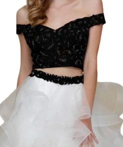Nox Anabel - A613 Off Shoulder Crop Top Ruffled Skirt Party Dress Cocktail Dresses
