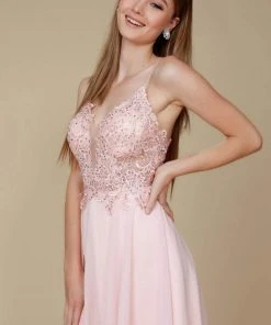 Cocktail Dresses Nox Anabel - A660 Beaded Lace V-neck A-line Dress