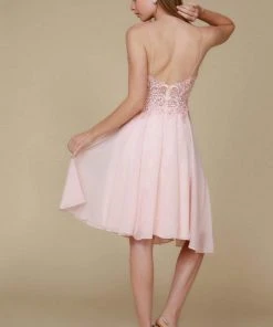 Cocktail Dresses Nox Anabel - A660 Beaded Lace V-neck A-line Dress