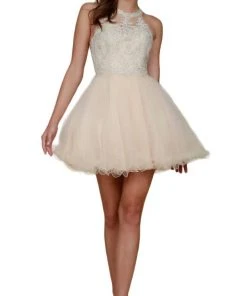 Nox Anabel - B652 Sparkly Lace Applique Bodice Tulle Cocktail Dress 30 Nox Anabel - B652 Sparkly Lace Applique Bodice Tulle Cocktail Dress