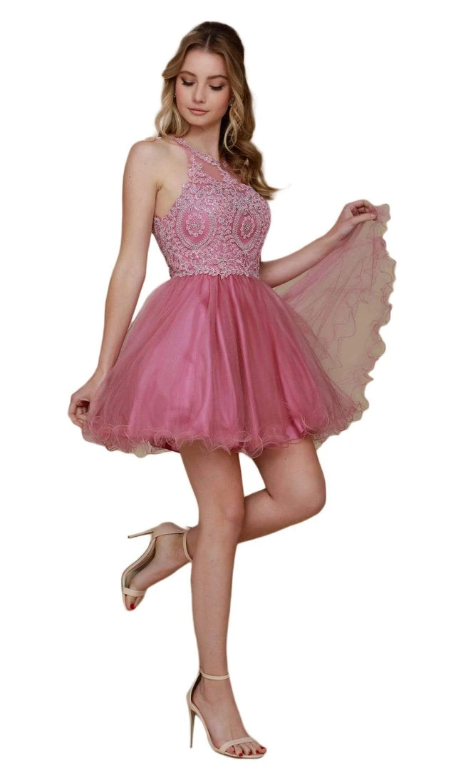 Nox Anabel - B652 Sparkly Lace Applique Bodice Tulle Cocktail Dress 9 Nox Anabel - B652 Sparkly Lace Applique Bodice Tulle Cocktail Dress