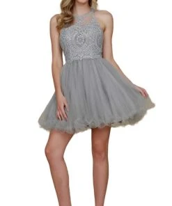 Nox Anabel - B652 Sparkly Lace Applique Bodice Tulle Cocktail Dress 34 Nox Anabel - B652 Sparkly Lace Applique Bodice Tulle Cocktail Dress