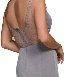 Nox Anabel - C001 Bejeweled Illusion Inset Plunging V-Neck Evening Gown