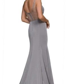 Nox Anabel - C001 Bejeweled Illusion Inset Plunging V-Neck Evening Gown