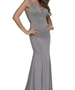 Nox Anabel - C001 Bejeweled Illusion Inset Plunging V-Neck Evening Gown