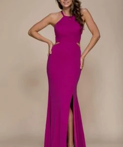 Formal Gowns Nox Anabel - C026 Sexy Cutout Halter Neck Lace-up Back Sheath Gown