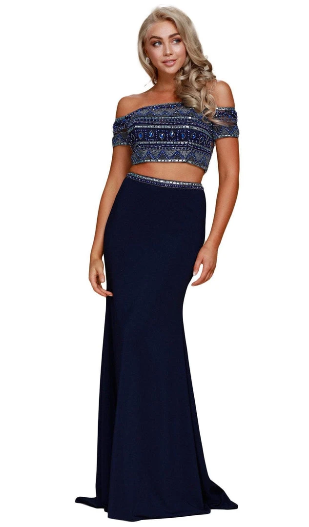 Formal Gowns Nox Anabel - C082 Two Piece Beaded Off-Shoulder Evening Dress 3 Formal Gowns Nox Anabel - C082 Two Piece Beaded Off-Shoulder Evening Dress