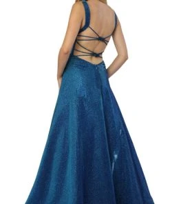 Nox Anabel - C240 Glimmering Square Neck Strappy Back A-Line Gown Formal Gowns 13 Nox Anabel - C240 Glimmering Square Neck Strappy Back A-Line Gown Formal Gowns