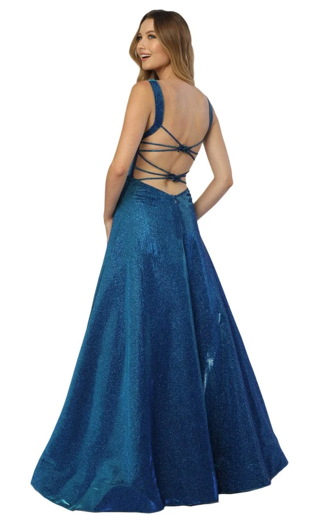 Nox Anabel - C240 Glimmering Square Neck Strappy Back A-Line Gown Formal Gowns 8 Nox Anabel - C240 Glimmering Square Neck Strappy Back A-Line Gown Formal Gowns