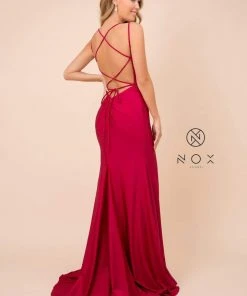 Nox Anabel - C301 Sleeveless Crisscross String Open Back Prom Dress 22 Nox Anabel - C301 Sleeveless Crisscross String Open Back Prom Dress