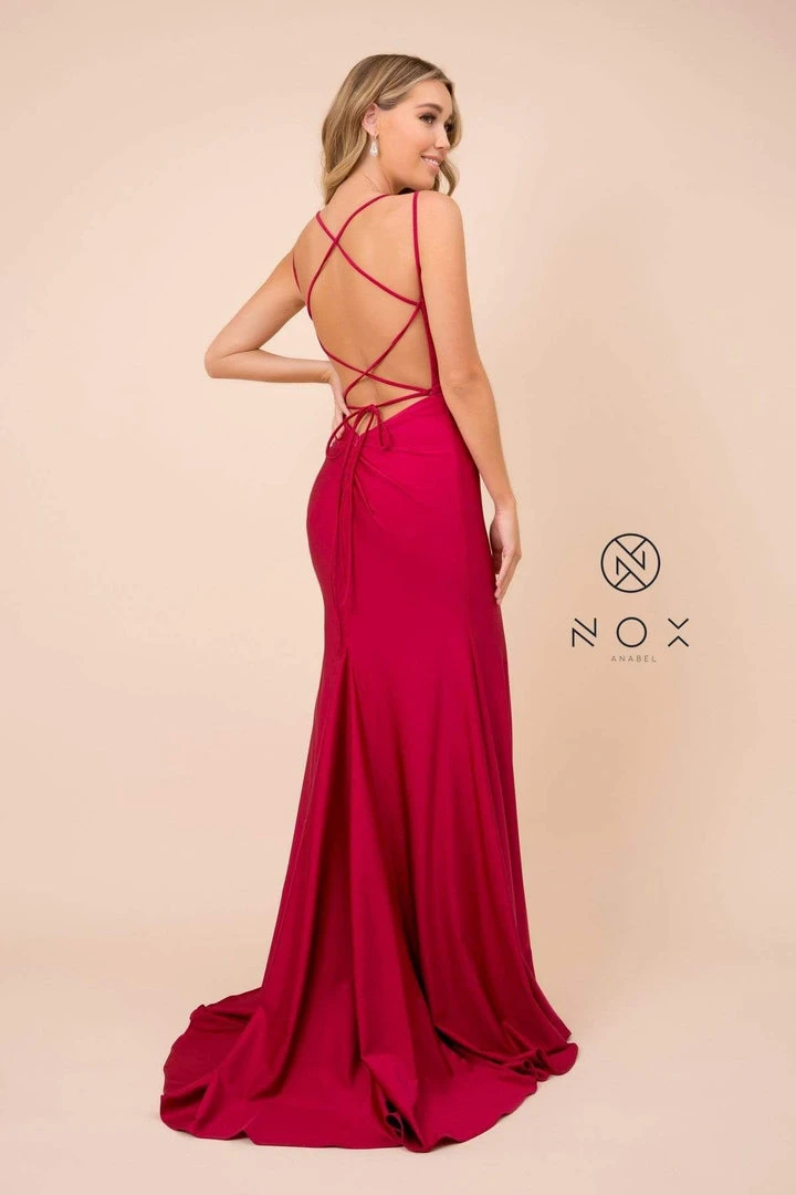 Nox Anabel - C301 Sleeveless Crisscross String Open Back Prom Dress 9 Nox Anabel - C301 Sleeveless Crisscross String Open Back Prom Dress