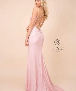 Nox Anabel - C301 Sleeveless Crisscross String Open Back Prom Dress 20 Nox Anabel - C301 Sleeveless Crisscross String Open Back Prom Dress