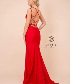 Nox Anabel - C301 Sleeveless Crisscross String Open Back Prom Dress 28 Nox Anabel - C301 Sleeveless Crisscross String Open Back Prom Dress