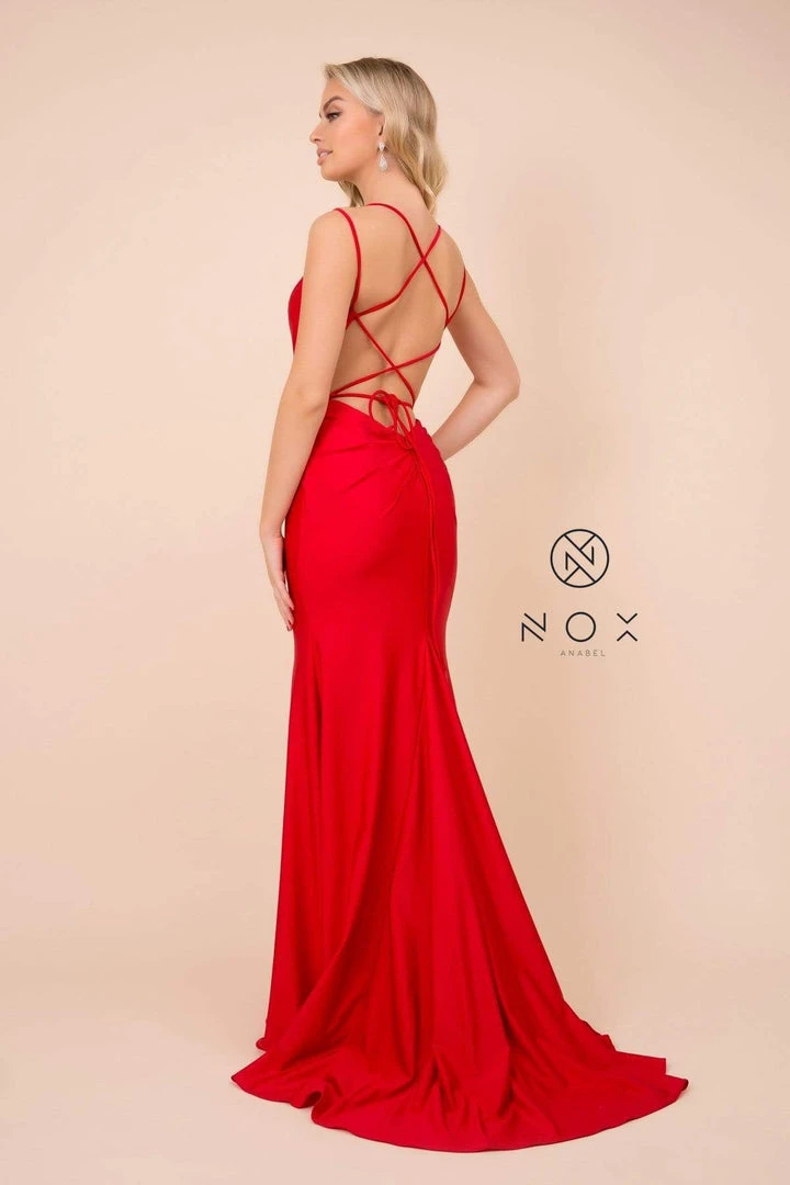 Nox Anabel - C301 Sleeveless Crisscross String Open Back Prom Dress 15 Nox Anabel - C301 Sleeveless Crisscross String Open Back Prom Dress