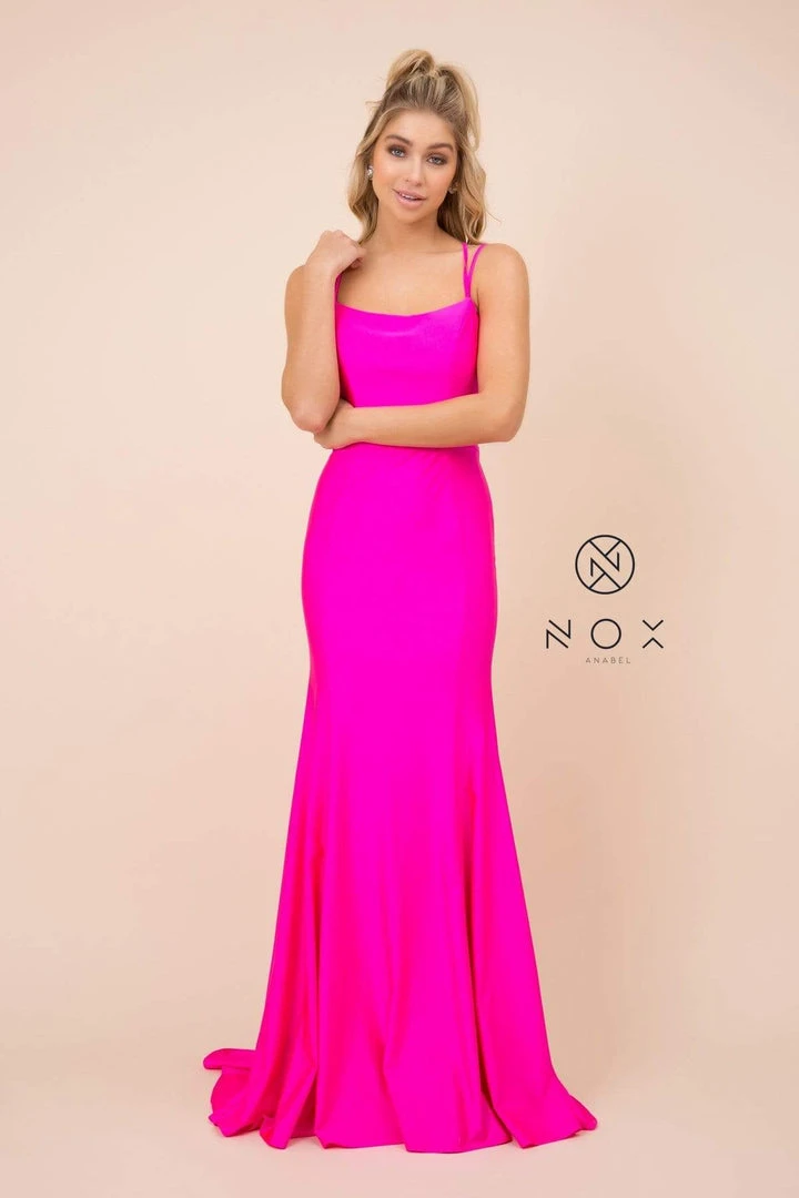 Nox Anabel - C301 Sleeveless Crisscross String Open Back Prom Dress 10 Nox Anabel - C301 Sleeveless Crisscross String Open Back Prom Dress