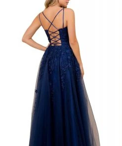 Nox Anabel - C415 Sleeveless Floral Embellishments Long Gown - 1 Pc Navy Blue In Size 10 Available 5 Nox Anabel - C415 Sleeveless Floral Embellishments Long Gown - 1 Pc Navy Blue In Size 10 Available