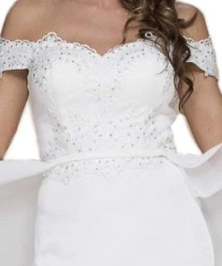 Nox Anabel - E014 Embellished Off-Shoulder Sheath Dress Formal Gowns