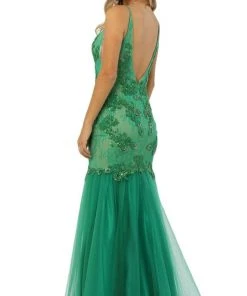 Formal Gowns Nox Anabel - E185 Sleeveless V Neck Beaded Lace Tulle Mermaid Gown