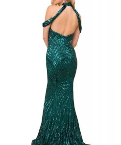 Nox Anabel - E377 Sequined High Halter Trumpet Dress Formal Gowns 8 Nox Anabel - E377 Sequined High Halter Trumpet Dress Formal Gowns