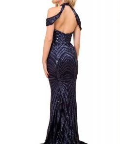 Nox Anabel - E377 Sequined High Halter Trumpet Dress Formal Gowns 10 Nox Anabel - E377 Sequined High Halter Trumpet Dress Formal Gowns