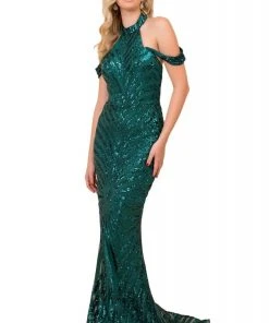 Nox Anabel - E377 Sequined High Halter Trumpet Dress Formal Gowns