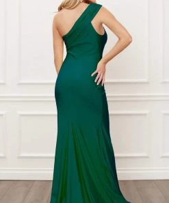 Long Dresses Nox Anabel - E440 Pleated One-Shoulder Neckline High Slit Mermaid Gown