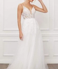 Nox Anabel - E442 Long Sparkle Lace A-Line Wedding Gown Formal Gowns