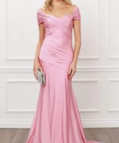 Formal Gowns Nox Anabel - E497 Off-Shoulder Sleek Pleats Mermaid Gown