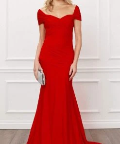 Formal Gowns Nox Anabel - E497 Off-Shoulder Sleek Pleats Mermaid Gown