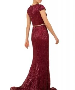Nox Anabel - F338 Cap Sleeve Sequined Mermaid Gown Formal Gowns
