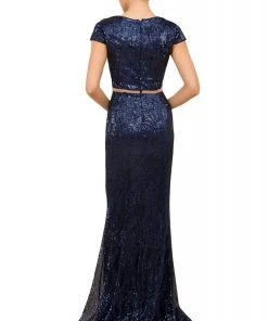 Nox Anabel - F338 Cap Sleeve Sequined Mermaid Gown Formal Gowns