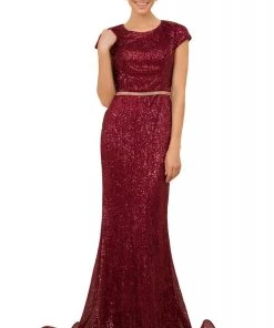 Nox Anabel - F338 Cap Sleeve Sequined Mermaid Gown Formal Gowns