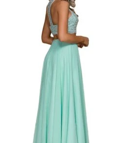 Formal Gowns Nox Anabel - G095 Two Piece Beaded Halter Chiffon A-line Dress