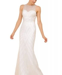 Nox Anabel - H404 Embellished Jewel Neck Sheath Dress Formal Gowns